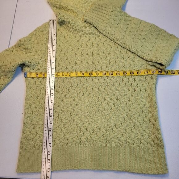 Harold's Cashmere Wasabi Spring Green Cable Knit Pointelle Cowl Neck Sweater - Picture 8 of 11